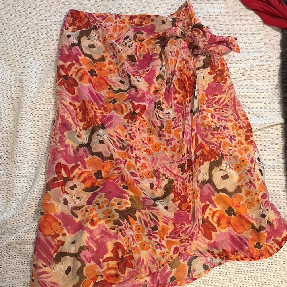 Floral Pink and Orange Women's midi skirt